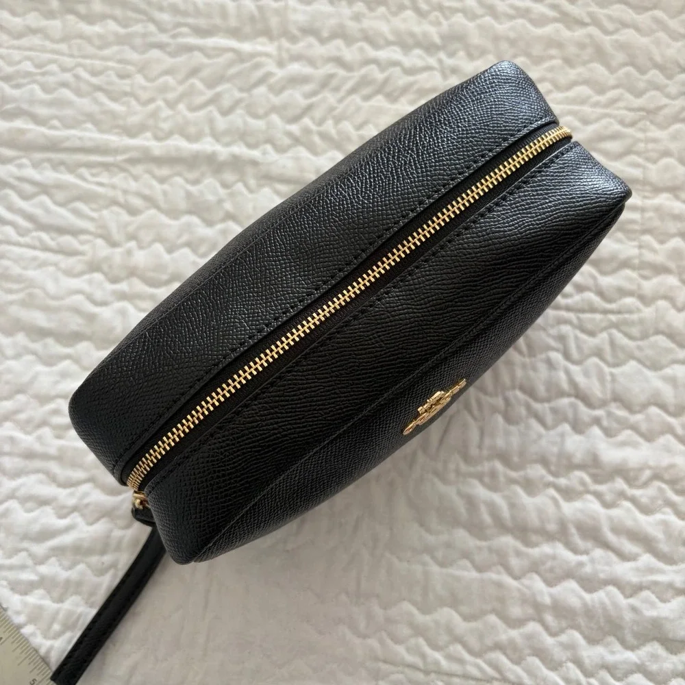 Coach Large Cosmetic Case 20 Black Crossgrain Leather Makeup Bag F24797 NEW